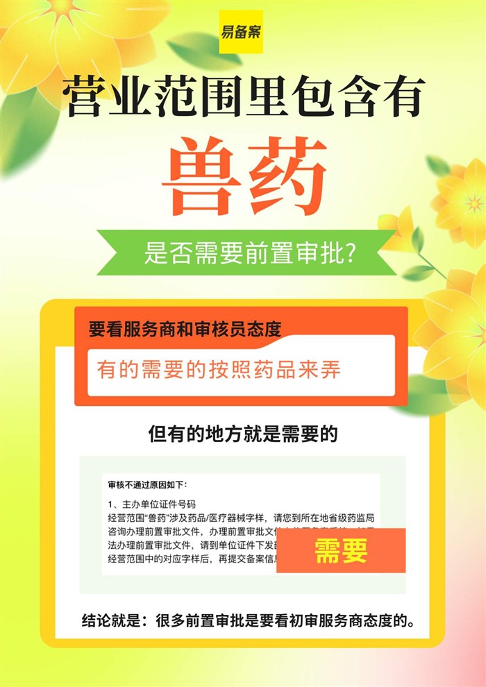 经营范围有兽药需要ICP前置审批吗?看服务商态度